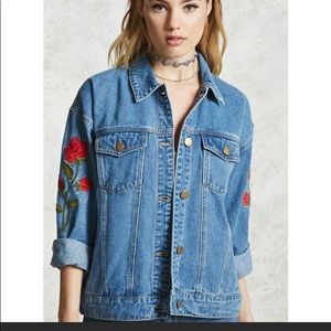 Forever 21 Embroidered denim jacket size S oversized boho style